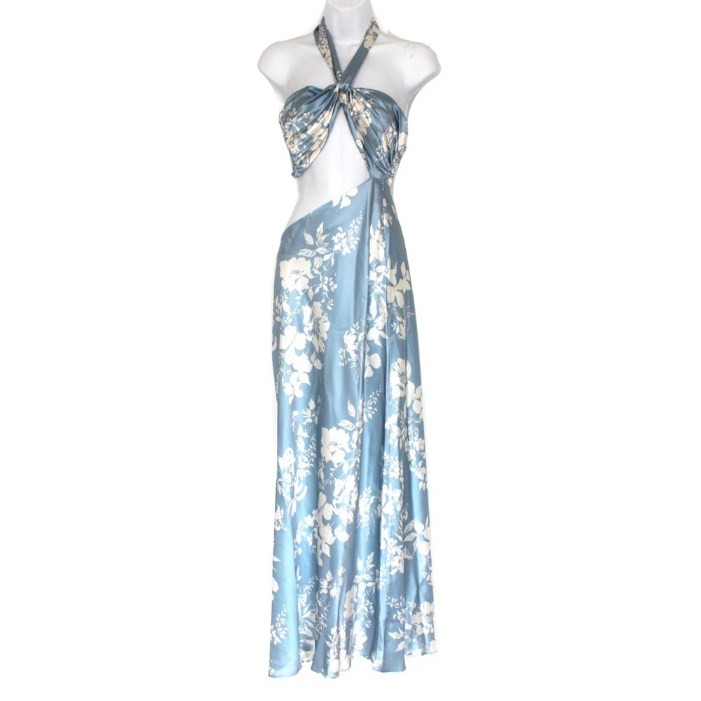 Reformation Womens Vivi Silk Maxi Dress Aliso Blue Size 6 B2305 - Picture 4 of 7